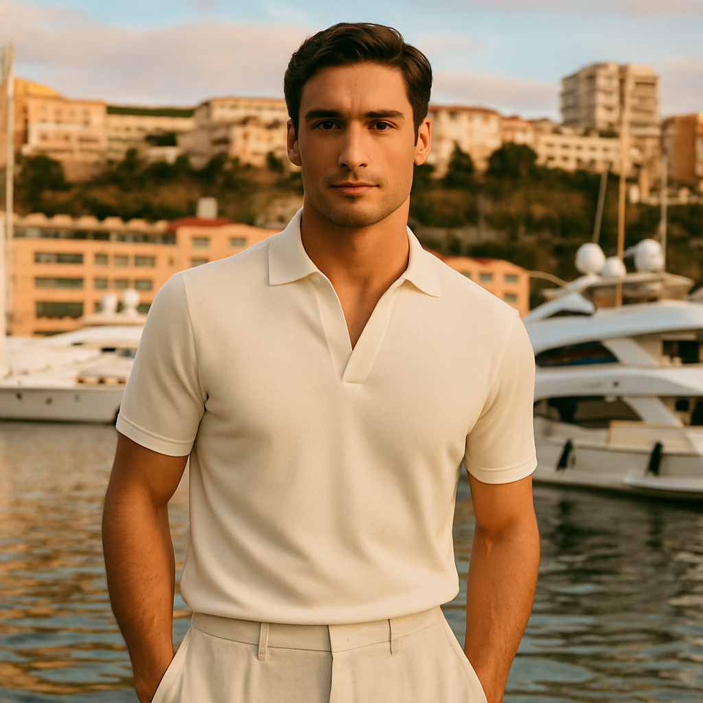 Ecru buttonless polo shirt