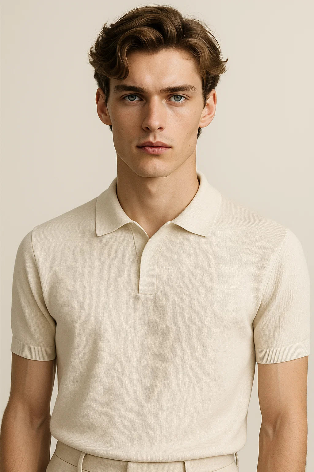Ecru buttonless polo shirt