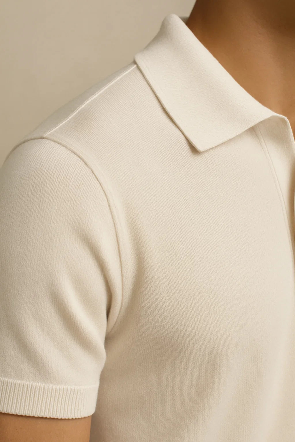 Ecru buttonless polo shirt